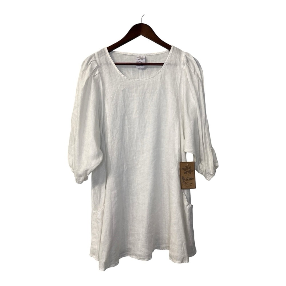 Match Point linen top women's medium white coastal cottage lagenlook swing NEW